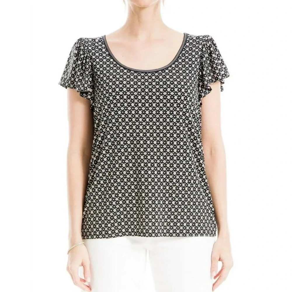 Max Studio Round Neck Flutter Sleeve Top